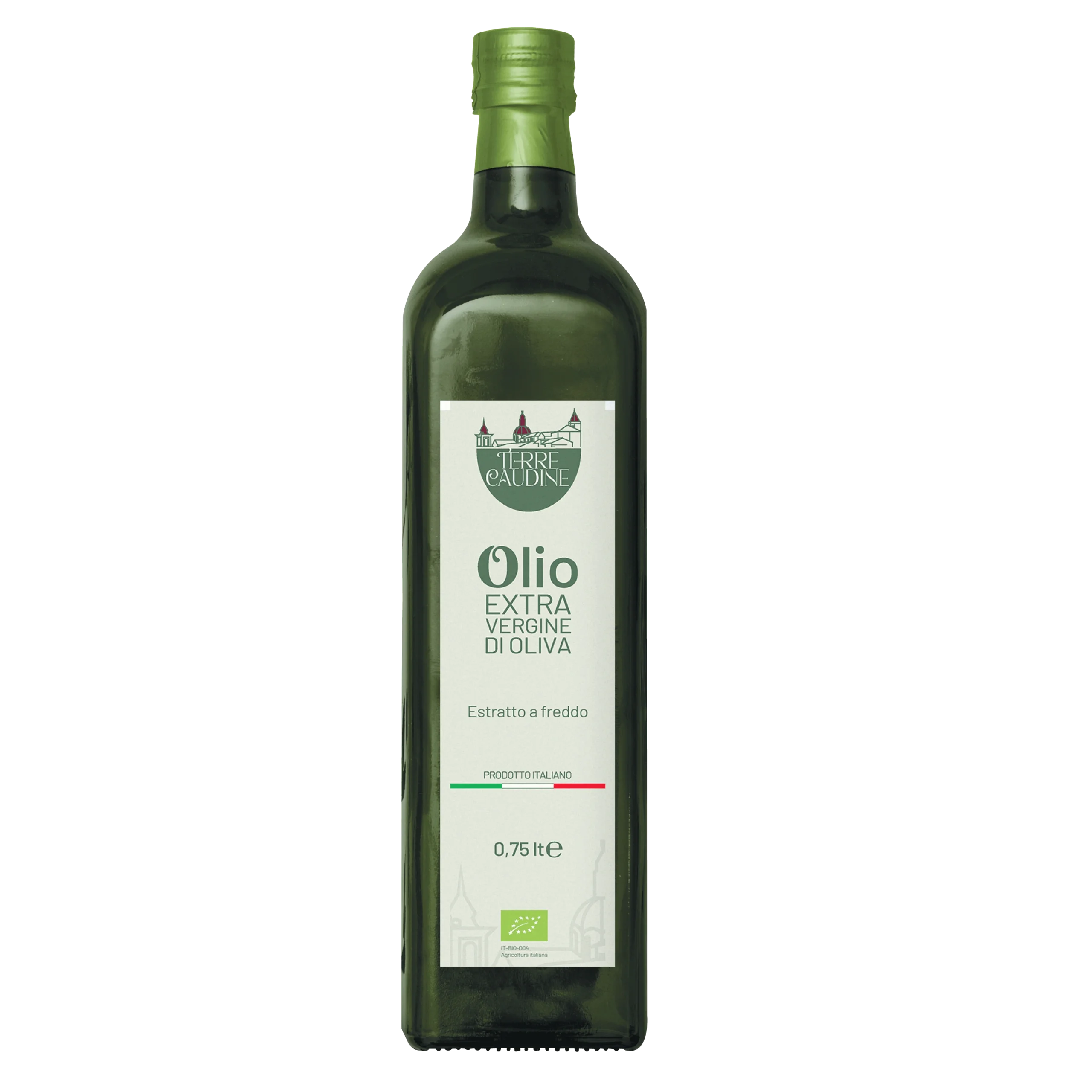Bottiglia da 0,75 litri di olio extravergine di oliva Terre Caudine, estratto a freddo